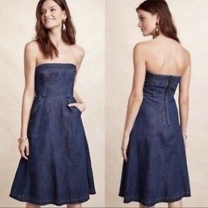 Anthropologie Denim Strapless Midi Dress